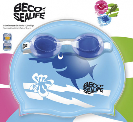 BECO-SEALIFE, zwembril setje 1, zwembril en badmuts, blauw**