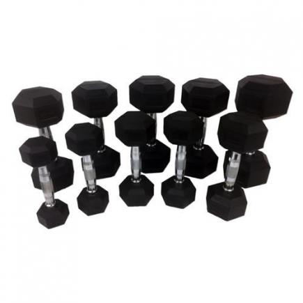 Tunturi Rubberen Dumbbellset, zwart/chroom, 1-10 kg